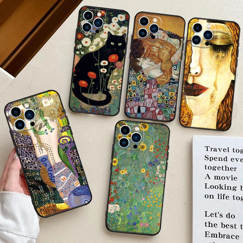 Gustav Klimt Art Case For iPhone 15 16 Pro Max 14 12 11 13 Pro Max Plus XR X XS Max 12 13 Mini Cover