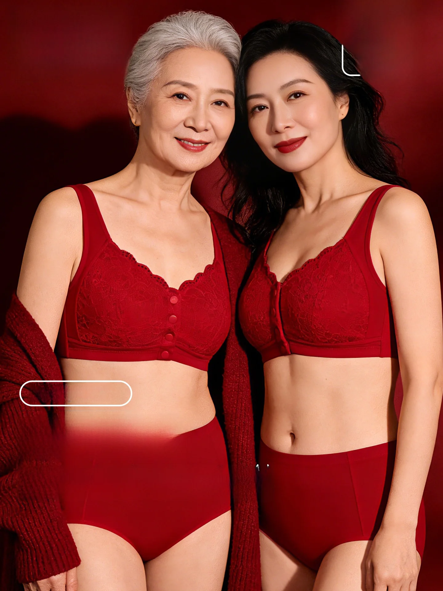 zinuo-赤い封筒ボックスセット下着女性用スチールリングなし中高年春年馬年綿ランジェリーセット
