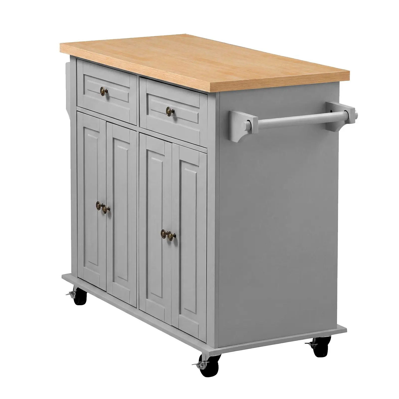 Kitchen Island Cart with Storage, 43.7 in Wide Mobile Rolling Storage Island on Swivel Wheels, with 2 Drawers, Storage Cabinet,