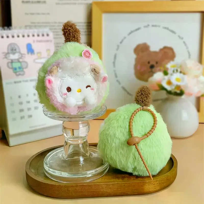 Green Guava Shaped Plush Keychain Soft Fluffy Kawaii Design Perfect Bag Charm Girls Gift Cute