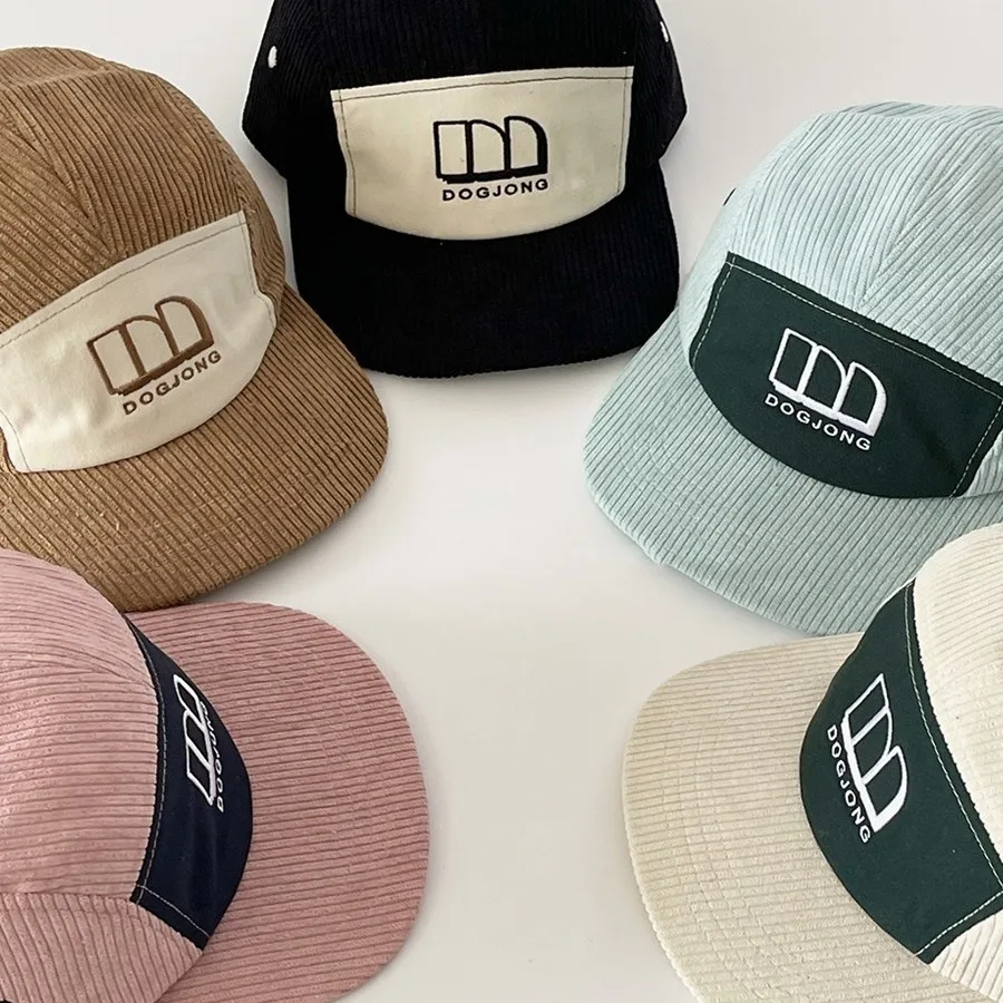 Retro flat brim five-piece hat couple outdoor baseball cap female corduroy trendy brand peaked cap male