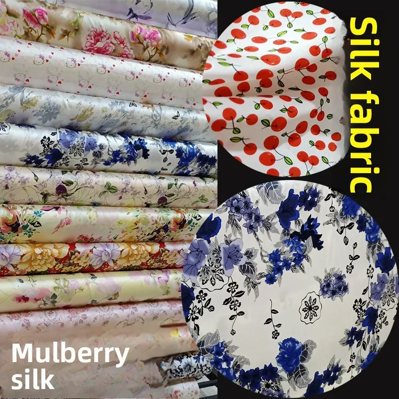 

16 momme Silk Plain Crepe Satin Printed Fabric for DIY Sewing Dress Pajamas Scarf Pillowcase Clothing Fashion Wholesale Cloth