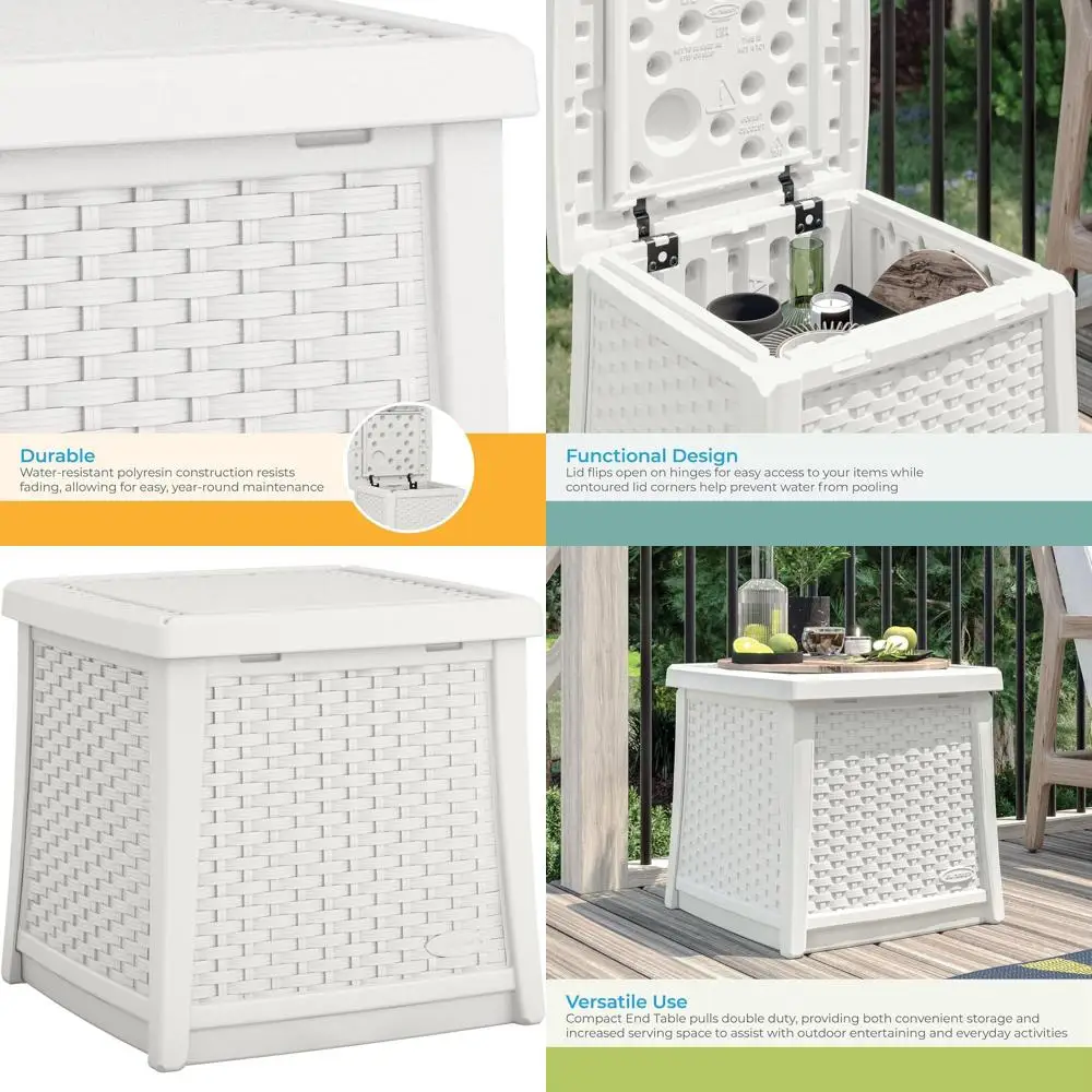 

Уличный приставной столик из полимерной смолы с отсеком для хранения объемом 13 галлонов, 18,75 x 18,75 x 18 дюймов, цвет Ice Cube