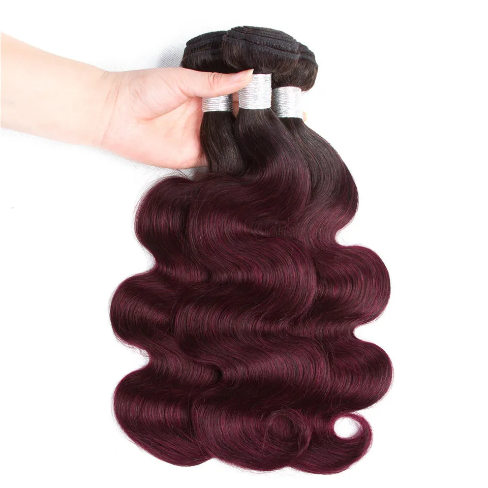 Red Burgundy Raw Unprocessed Hair Bundles Ombre Body Wave Bundles Brazilian Weave Human Hair 3/4 Bundles 99j Hair Extensions