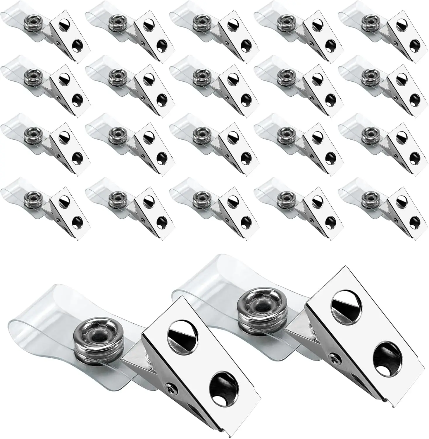 

100Pcs Metal Badge Clips with Clear PVC Straps, ID Card Holder Clip Adapter for Secure Attachment