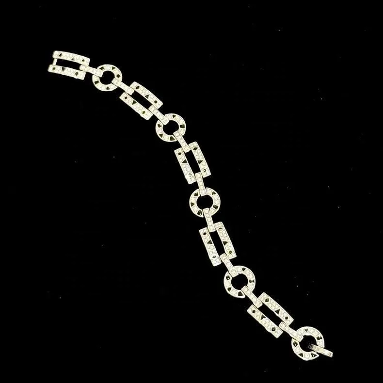 

Sterling Silver S925 Spotted Rectangular and Circular Full Diamond Hollow Bracelet Polka Dots Couple Bracelet for Men and Women