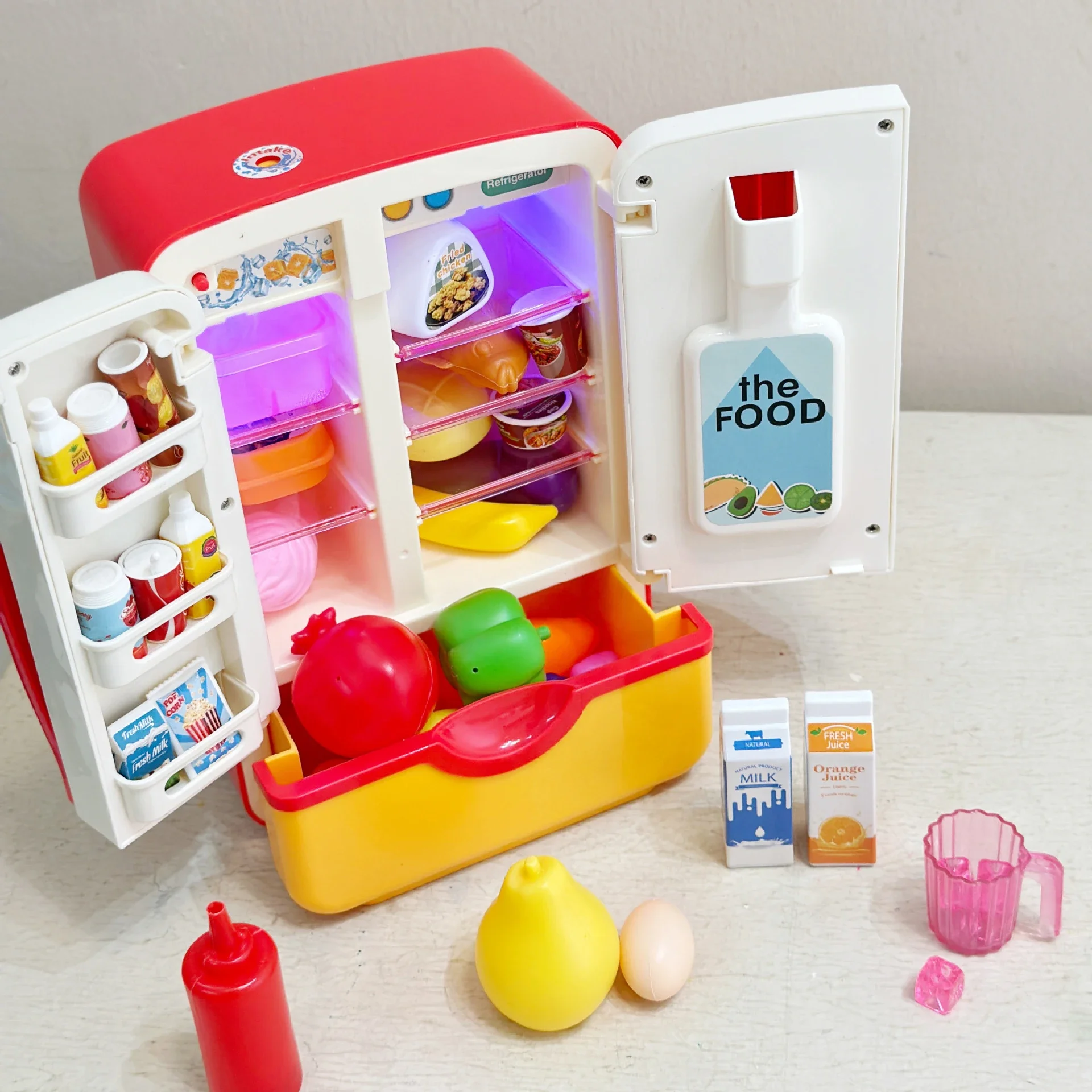 Kids Spray Refrigerator with Light Furniture Kitchen Toys Simulation Accessories for Doll Pretend Play Toys Children Gift