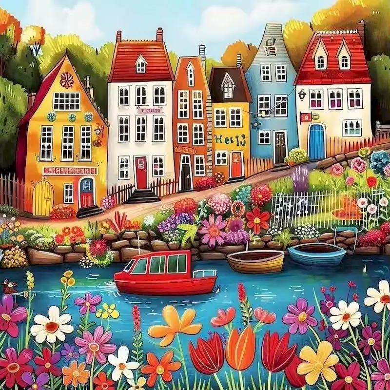 

GATYZTORY Diamond Painting House Landscape City 5D Full Square Round Drill Diamond Embroidery Scenery Mosaic River Boat Home Dec