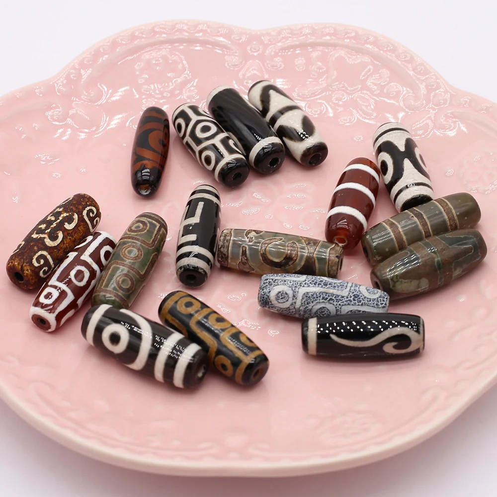 1PC Natural Stone Bead Cylindrical Buddhist Pattern Natural Agates Loose Bead for Making DIY Jewerly Necklace Gift 12x30mm