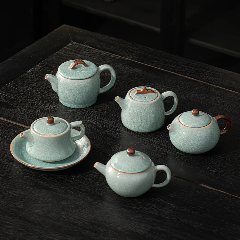 Ru Ware Teapot Single Ice Flower Glaze Gracked Supportable Thread Gift Box Household Ceramic