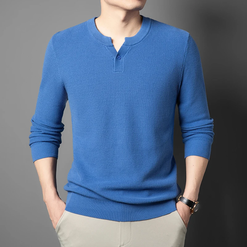 

100% Cotton Men Sweater 2025 Autumn Winter Trendy Henry Collar Knitwear Long Sleeve Jumper Pure Cotton Knitting Clothes