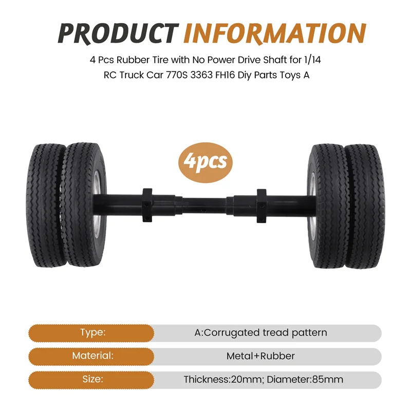 A49K-4 pçs pneu de borracha sem eixo de transmissão de energia para 1/14 Tamiya-RC caminhão carro 770s 3363 fh16 homem diy peças brinquedos