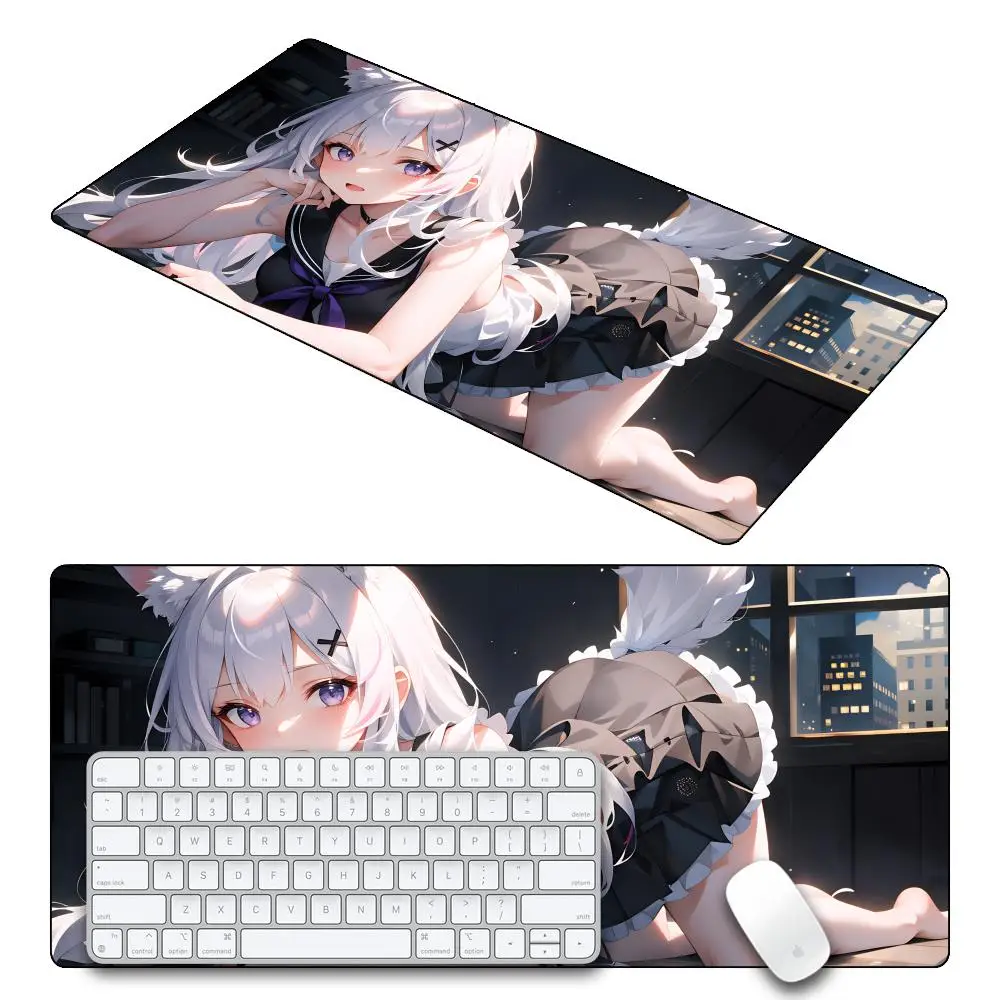 HYBXAXC Anime Fox Spirit Print MousePad, Extra Large Lockedge, Pink Cute Gaming Desk Mat, Hot Selling On AliExpress Cross-Border