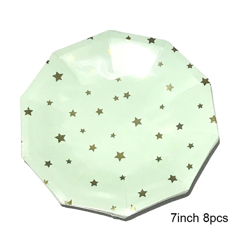 Gold Foil Star Wedding Party Supplies Tableware Sets Light Mint Green Paper Plate Cups Napkins For Baby Shower Baptism Decor