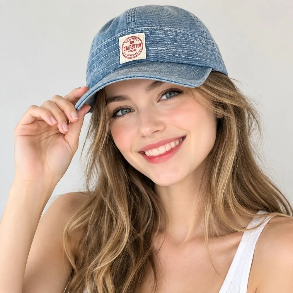 Casual Washed Denim Denim Baseball Cap Breathable Vintage Sun Hat Adjustable Outdoor Soft-Brimmed Hat for Men Women