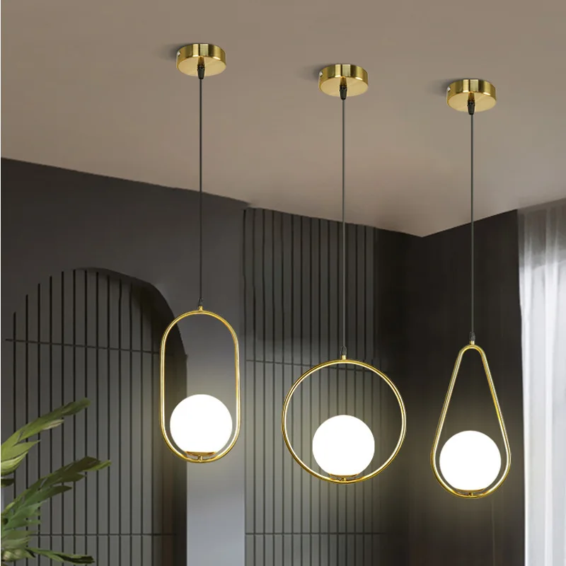 

Nordic Bedside Bedroom Light Luxury Modern Simple Minimalist Restaurant Lamp Bar Long Line Single Head Gold Small Chandelier
