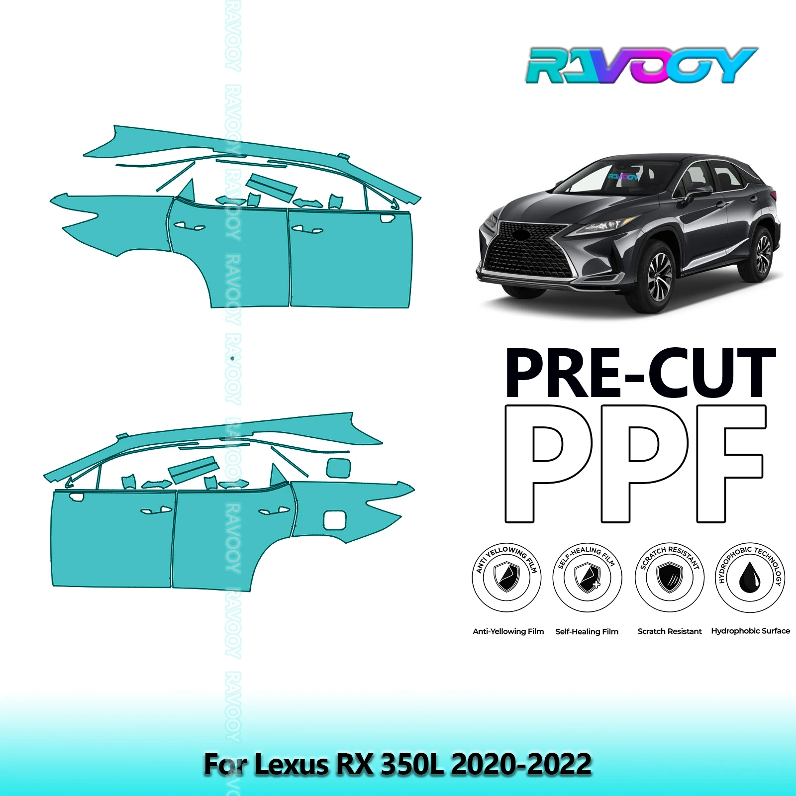 

For Lexus RX 350L 2020-2022 8.5mil Clear Matte Pre-Cut PPF Door & A/B Pillar Kit TPU Paint Protection Film Set