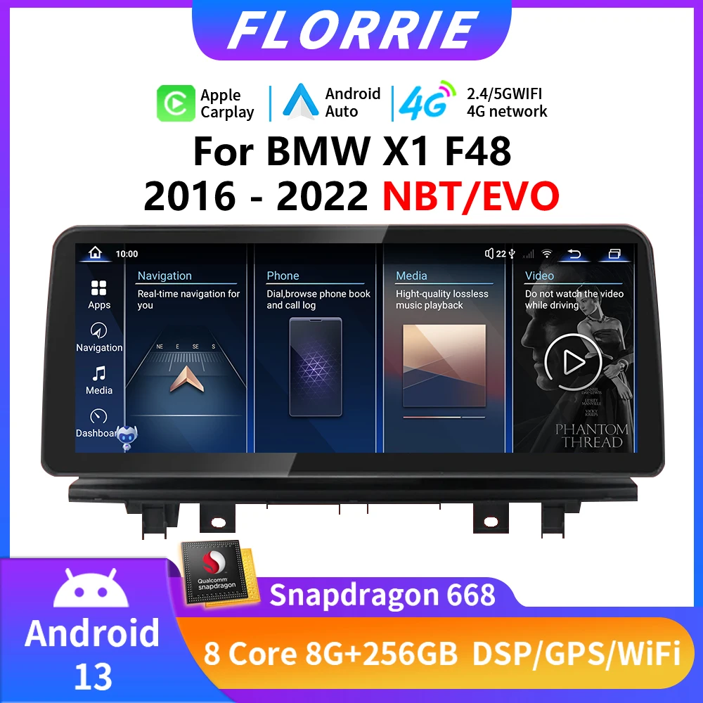 

4G Android 13 Car Radio QLED Screen for BMW X1 F48 2016-2022 NBT EVO System Multimedia Player DSP GPS 4G Carplay Monitor WiFi