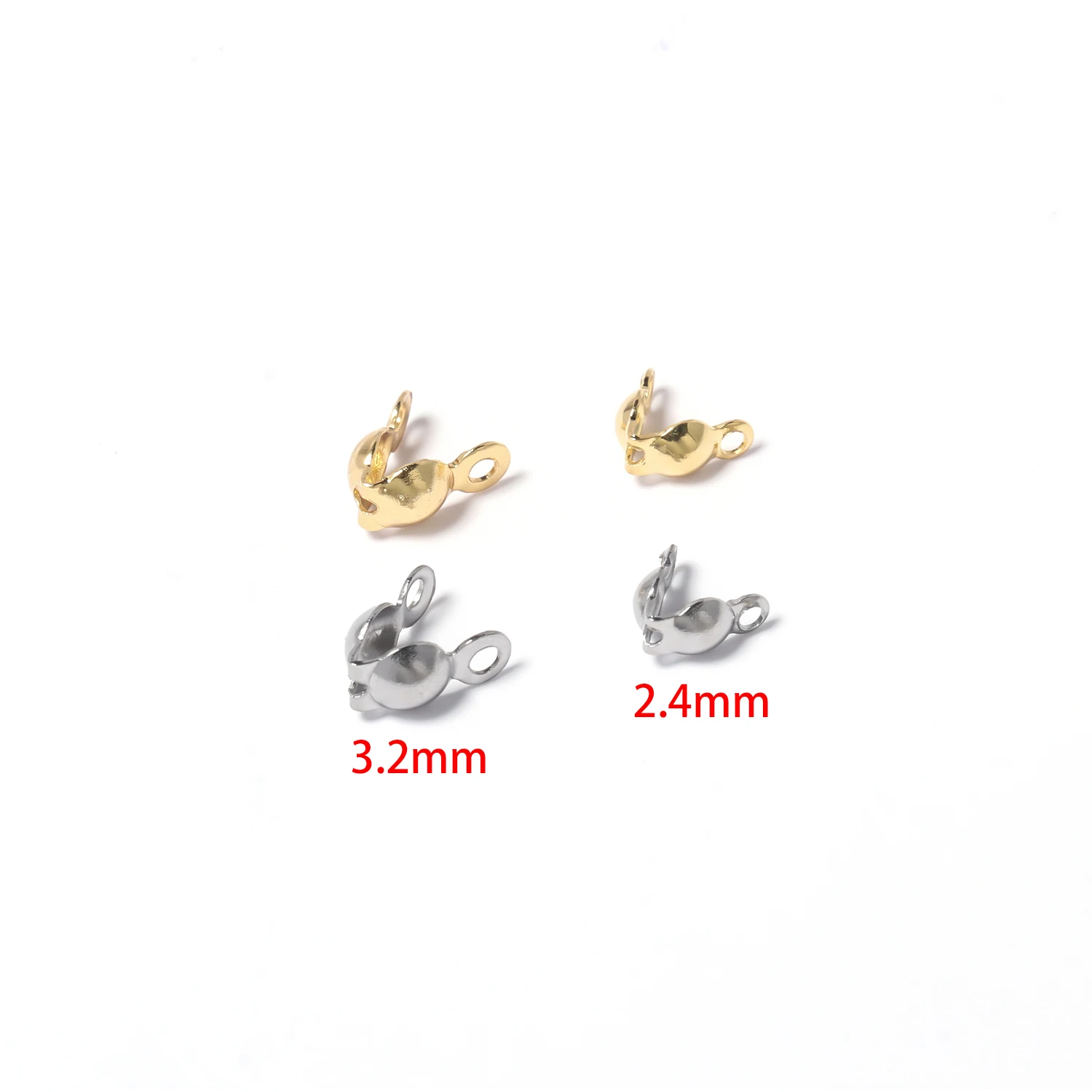 Aço inoxidável Ouro Crimps Beads, Bola Cadeia Conector, End Fecho, DIY Colar, Pulseiras, Acessórios Jóias, 2,4 milímetros, 3,2 milímetros, 50Pcs