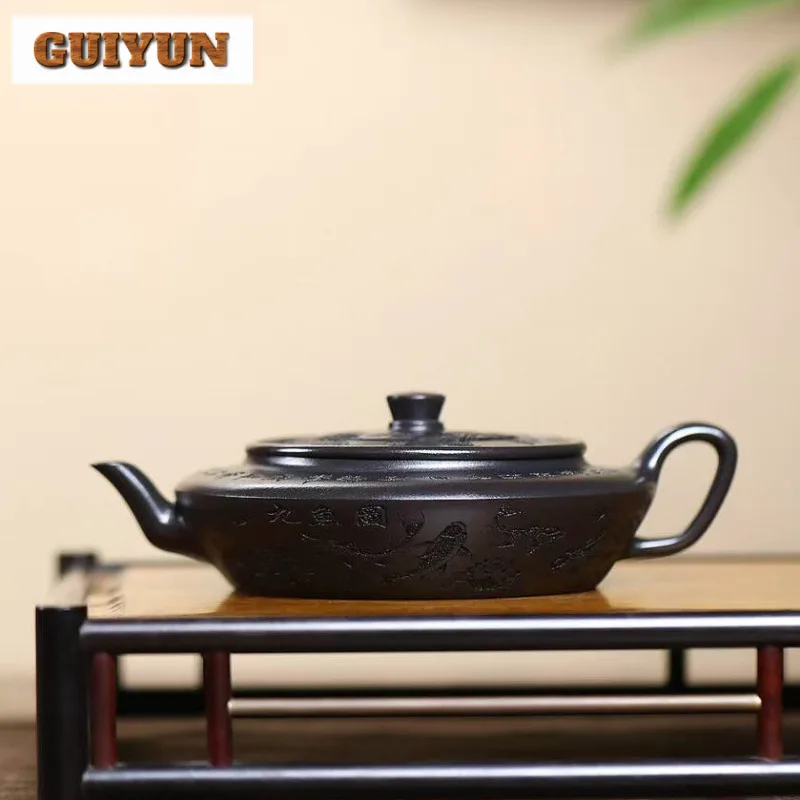 

200 мл Чайники ручной работы Исин из фиолетовой глины Горшок ручной работы с необработанной рудой Камень Желтая грязь Чайник с заварочным устройством Китайский чайный сервиз Цзыша Ремесло