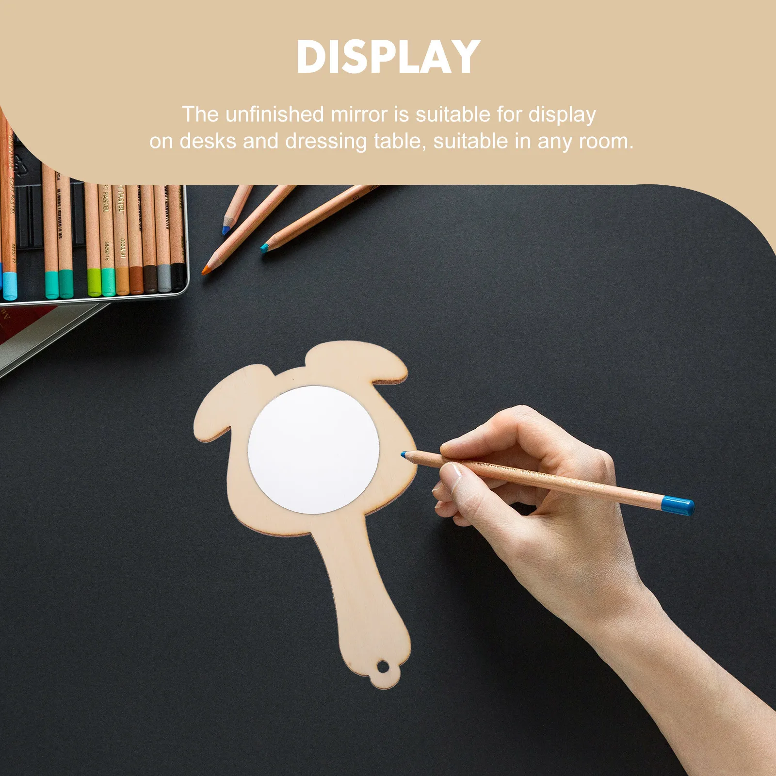 8 قطع مرآة خشبية رائعة غير مكتملة للأطفال، مرآة محمولة يدويًا لتزيين طاولة الزينة والنشاط الممتع