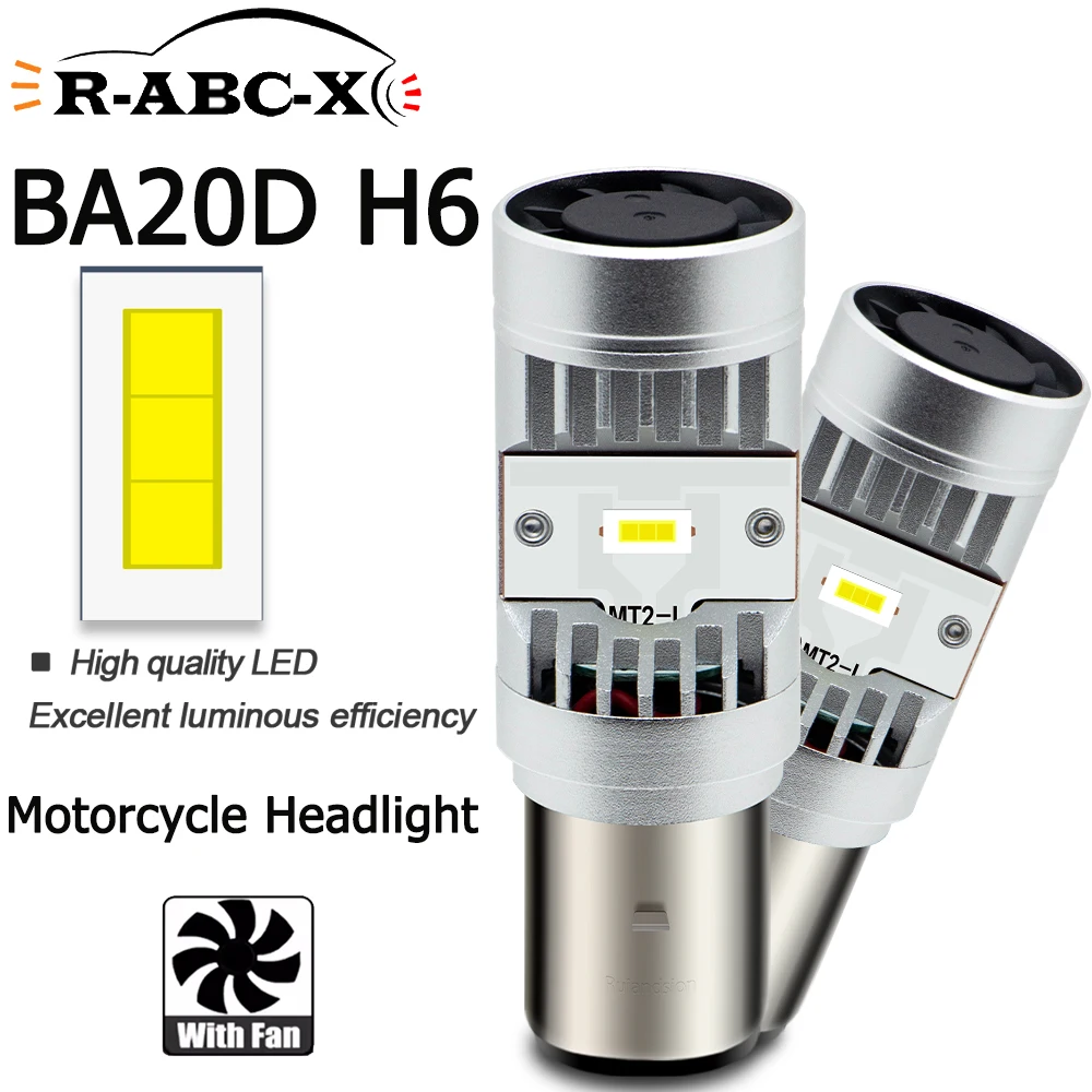 

12V Motorcycle Headlight White H4 BA20D H6 P36D P45T LED 6000K Motorbike Hi/Lo Beam with Fan for UTV ATV Scooter Moto Lamp 1Pack