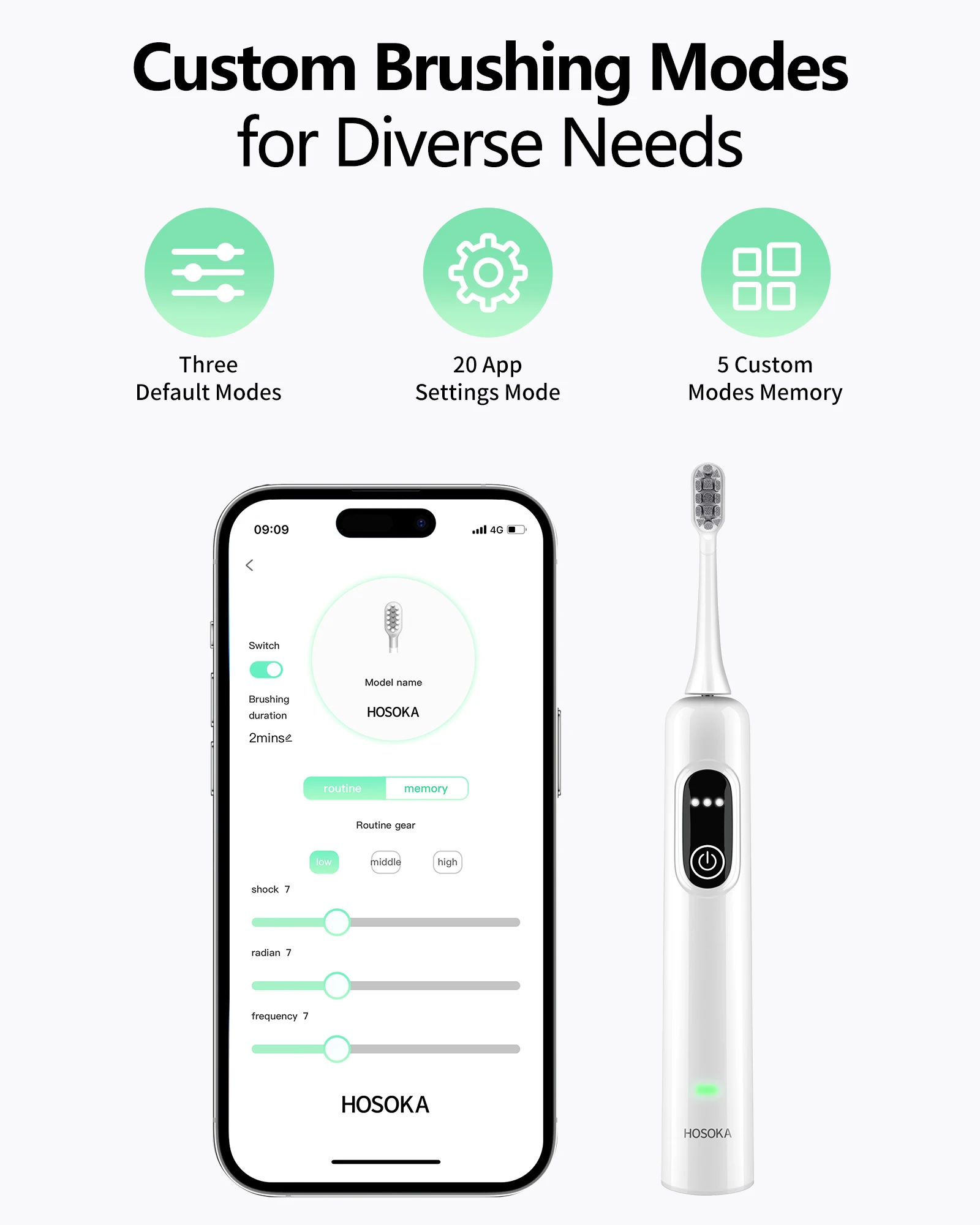Sonic Electric Toothbrush for Adults, Oscillation & Vibration Smart Toothbrush with Customizable App, 3 Brush Heads, Waterproof