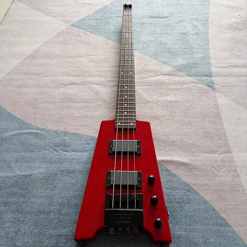 4‑string headless electric bass, red version, double‑locking tremolo, for rock, right‑handed model, free shipping