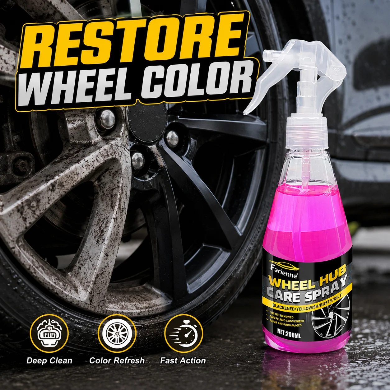 Farienne Fast Acting Wheel Iron Remover Spray For Car Rim Brake Dust Rust Cleaning No Damage Multi-Surface Protection Maintenanc