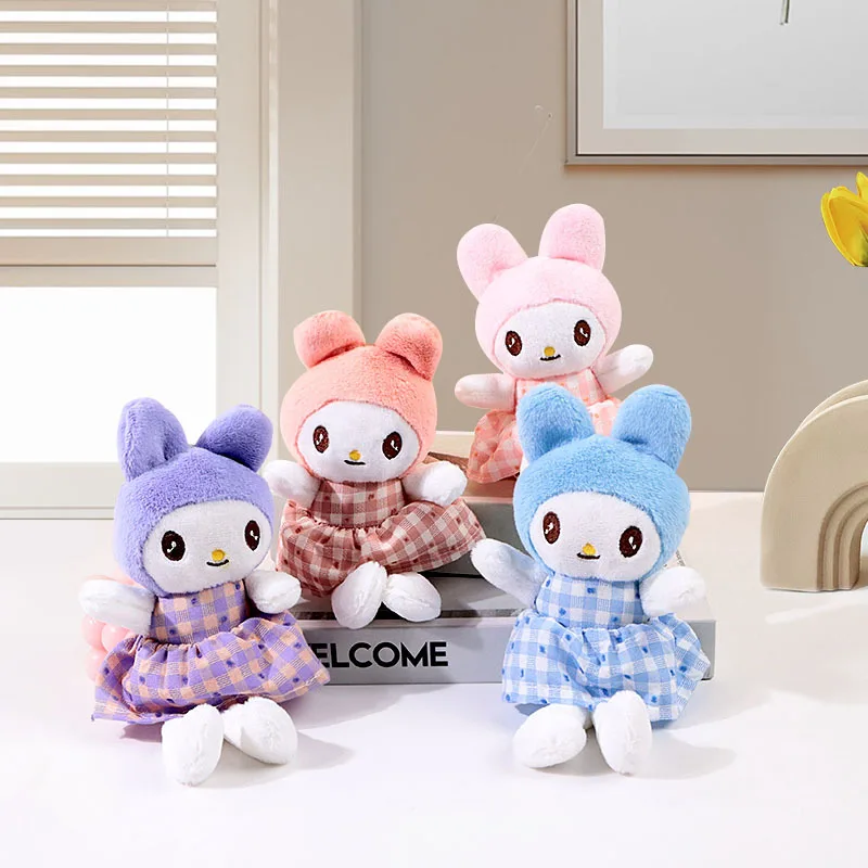 Anime Sanrio Plush Pendant Cartoon Cute Melody Checkered Skirt Series Soft  Cotton Kawaii Kuromi Plush Keychain Pendant for Gift