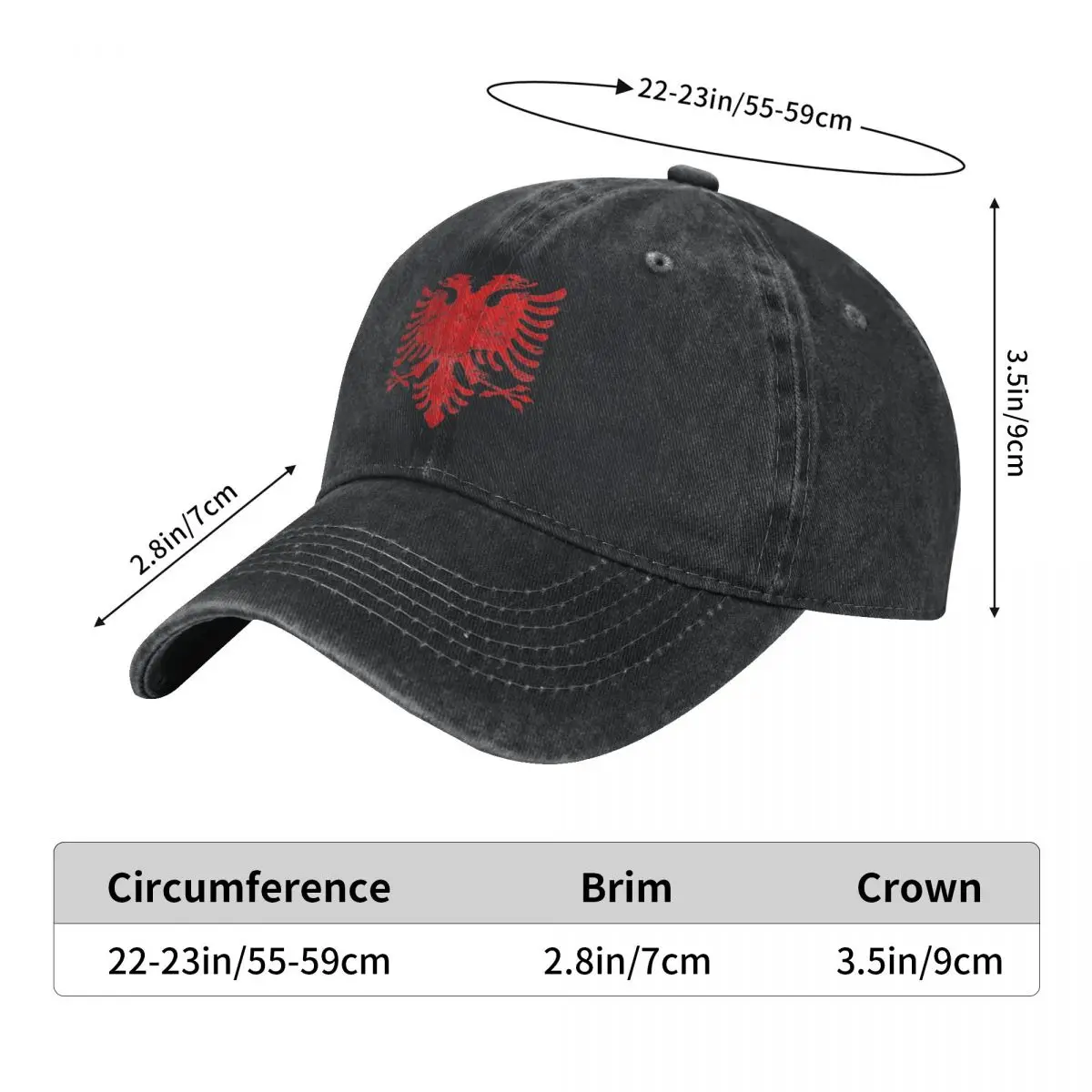 Albanian Flag Red Eagle Albania Denim Baseball Cap Tennis Skate Hip Hop Hats Spring Women Men Vintage Sunscreen Snapback Cap