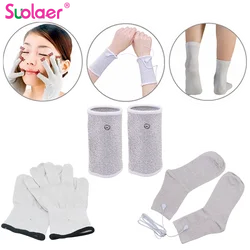 Dropshipping Conductive Silver Fiber TENS/EMS Electrode Therapy Gloves+Socks+Wrist Pads Electrotherapy Unit For Phycical Therapy