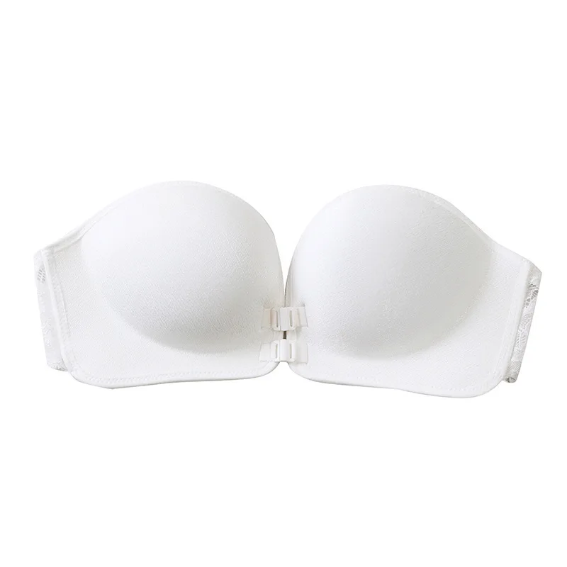 Gloednieuwe strapless strapless bh met knoop aan de voorkant en anti-drop-functie, kleine borst verzameld, onzichtbare borstomslag, geen spoorbeha
