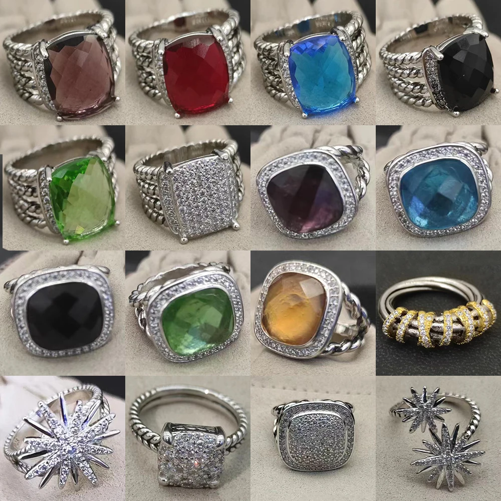 

2025 Рождественские Новые Ювелирные Изделия DY Ретро Кольцо Пара Модная Мода Спиральный Дизайн Цветной Кристалл Кольцо