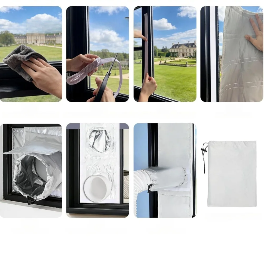 Portable AC Window Sealing Kit For Single/Double Hose Units 28x162cm Adjustable Exhaust Vent Cover Oxford Cloth
