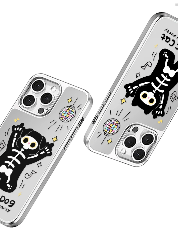 حافظة هاتف مرآة لهاتف آيفون 17 اير برو 16 15 بلس 14 13 12 11 برو ماكس حماية كاميرا مرفوعة غير لامعة للهياكل العظمية النسائية للذكور #6