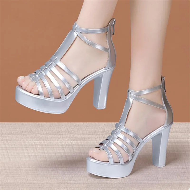 10cm Sexy styl rzymski sandały na platformie kobiety Party buty letnie buty na cienkich wysokich obcasach Gladiator Peep Toe sandały rozmiar 32 43