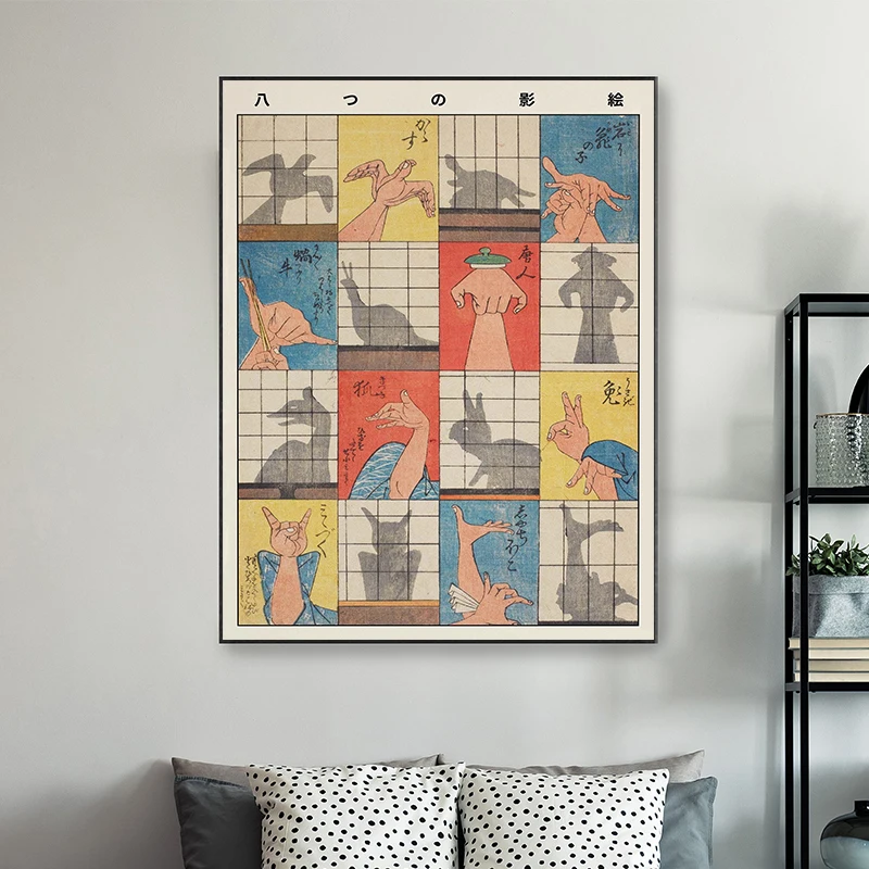 Vintage Japanese Eight Gesture Shadow Posters and Prints Canvas Printing Wall Art Picture for Living Room Home Decor Gifts