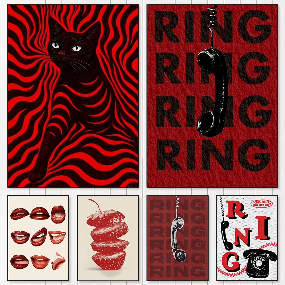 Retro Pop Art Posters Red and Black Aesthetic Wall Decor Creative Abstract Canvas Painting Room Decoration Aesthetic Home Dec