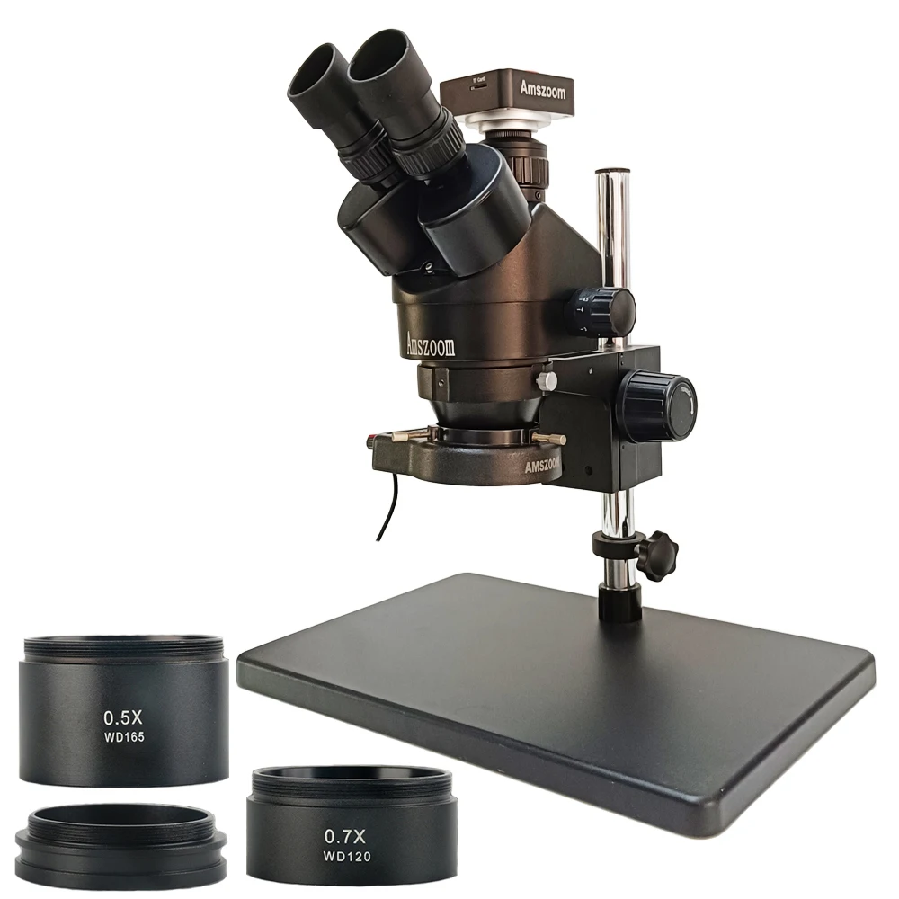 Table de Zoom trinoculaire stéréo 7X-45X 3,5 x-90x, Microscope WF20X 0,5x2,0 x, lentille d\'objectif auxiliaire, soudage de bijoux PCB