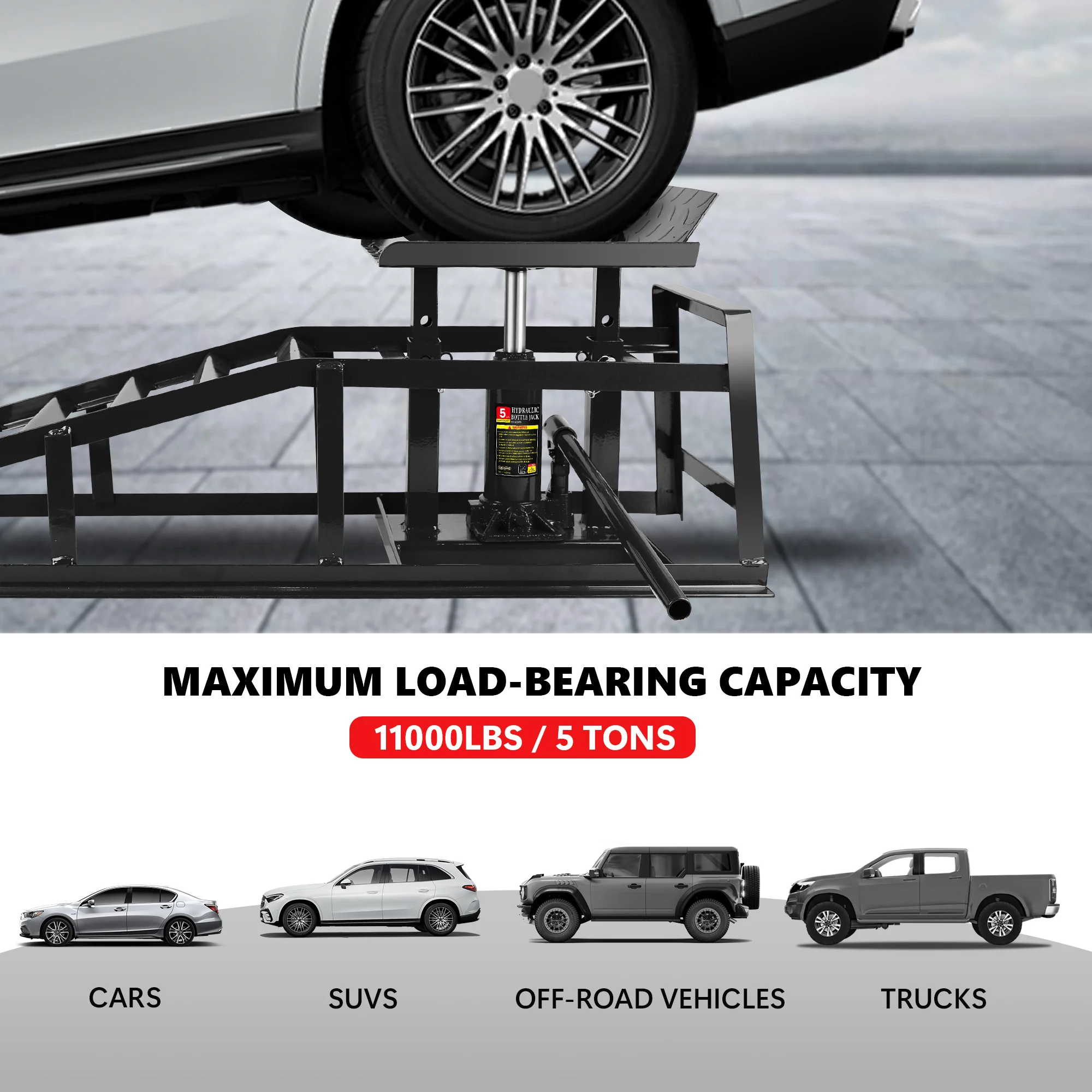 Rampe di servizio per camion Sollevatori, 2 rampe idrauliche portatili per auto resistenti da 5 tonnellate, Rampa di sollevamento per riparazione garage auto veicoli camion