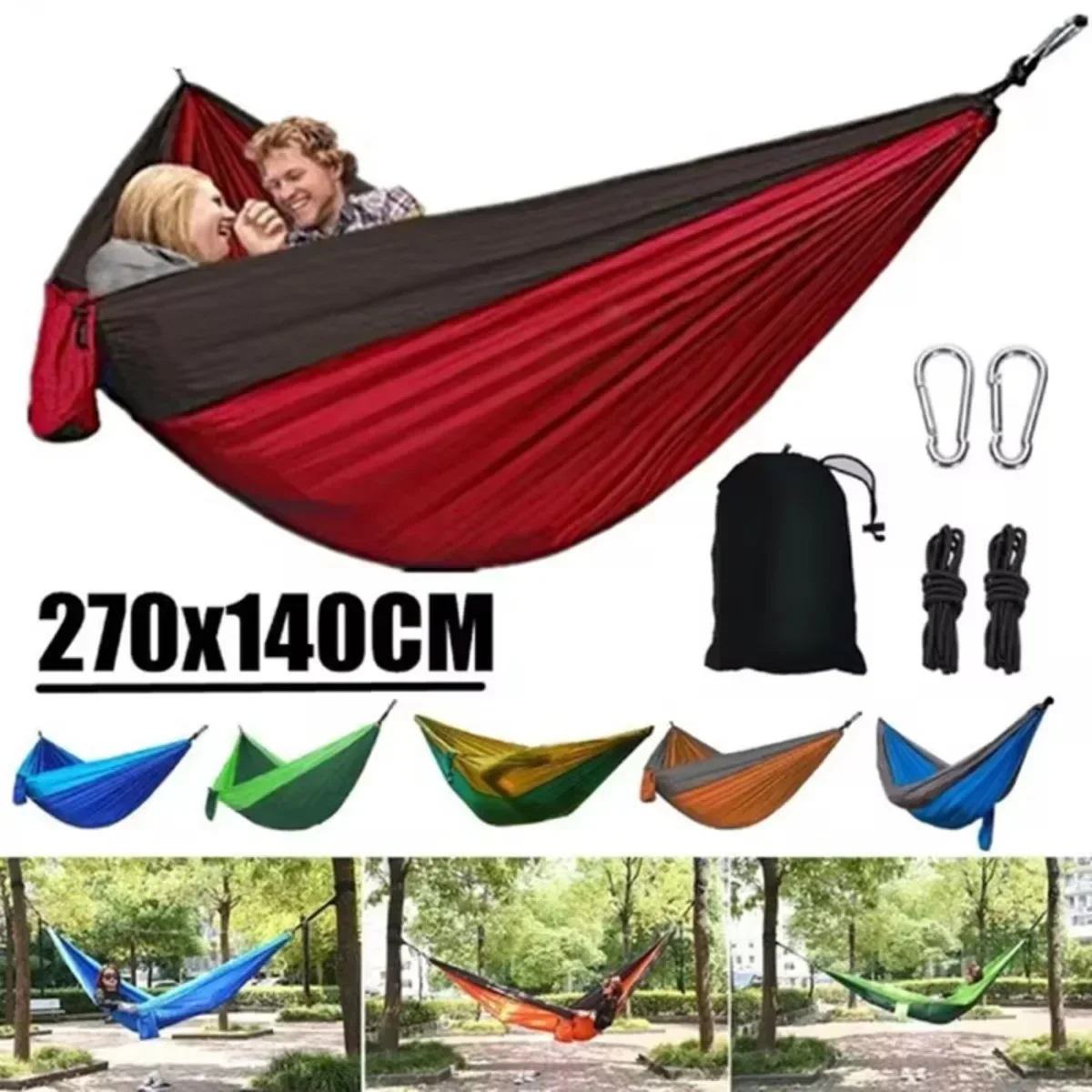 Portable Nylon Parachute Fabric Single and Double Size Outdoor Camping Hiking Matching Hammock High Strength Fabric Hanging Bed