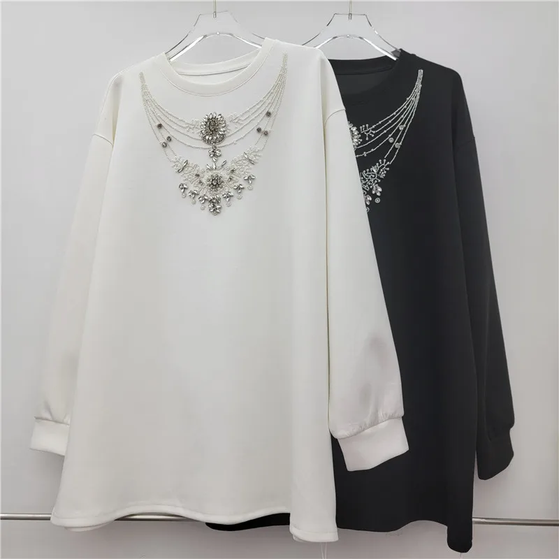 

Женская толстовка с круглым вырезом в американском стиле ретро, осень и зима 2024, новинка высокого класса, ленивый стиль, повседневные свободные пуловеры