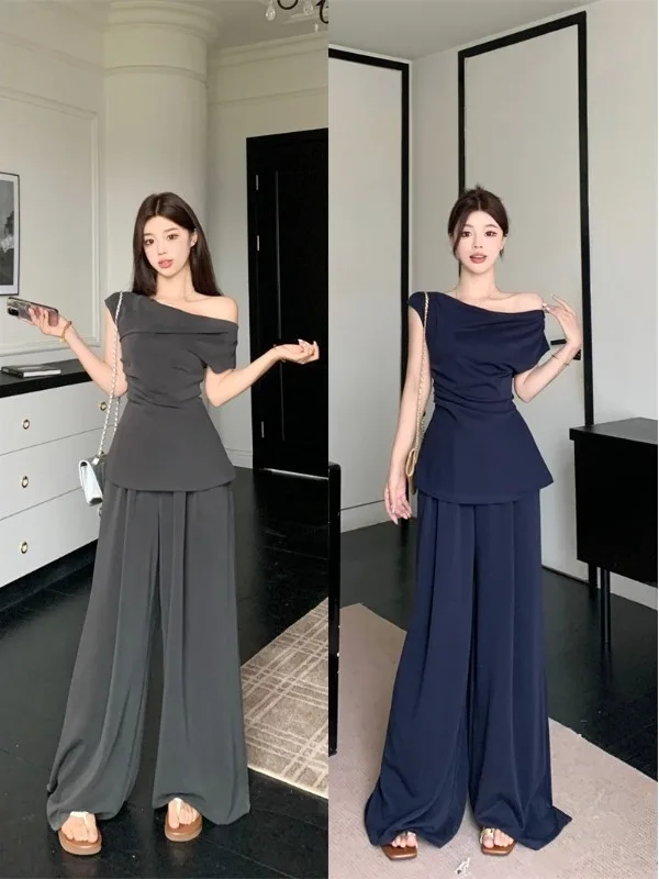 

plus Size Casual Women's Set Summer Two-Piece Suit Slimming Top And Loose Pants Fashionable plus Size Clothing Ensemble