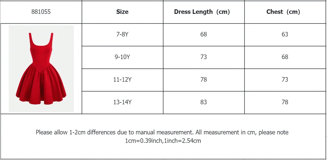 Sommerkleid für Mädchen von 7–14 Jahren, quadratischer Ausschnitt, breiter Träger, rot, dehnbar, tailliert, plissiert, A-Linie, knielang, für Tanz, Party, Alltag, Schule – Detail 2