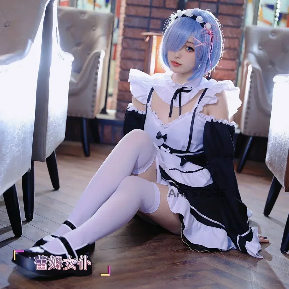 Ram Rem Anime Cosplay Outfit, Re:Zero -Starting Life in Another World-empregada doméstica, traje de Halloween, festa ou empregada doméstica diária Fantasy Wear