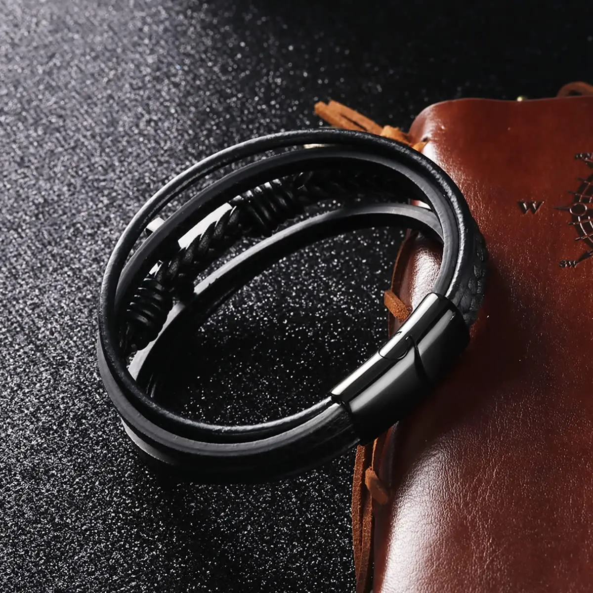 Multicolor Cross Design Classic Metal Clasp Men's Leather Bracelet Adjustable Handsome Christmas Memorial Gifts Jewelry