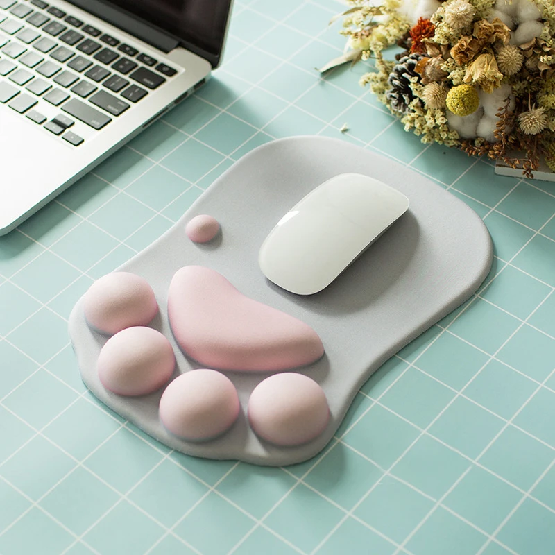 3D Cute Cat Paw Mouse Pad Soft Silicone Memory Foam Wrist Rest Cushions Kawaii Mousepad Laptop Computer Desk Mat Office Supplies