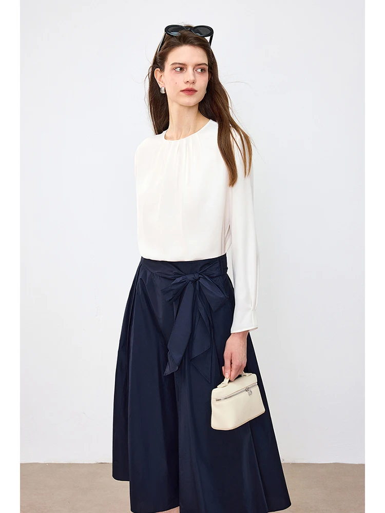 

Ningxia Clothing White Moonlight GD Luxury Series 30 Momme Weighted Silk Non-Lightweight Shirt Ningxia Clothing round Neck Lo...