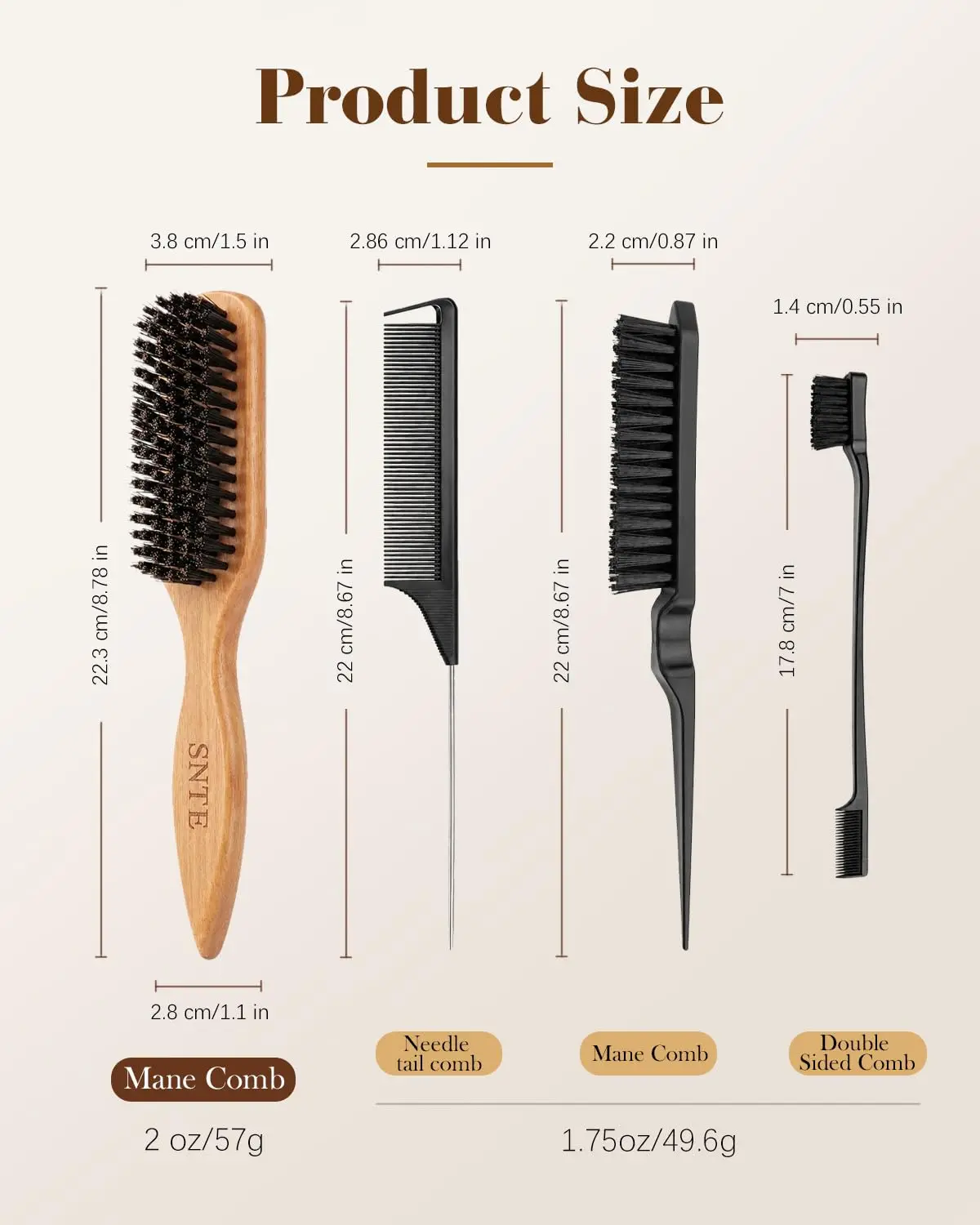 New Hair Brush Set,  Topsy Tails, Edge Comb, Teasing Tool & Fine Tooth Pin Tail Comb for Sleek Ponytail, Braid Styling